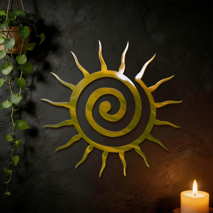Decorazione da parete in metallo 2D Olivenorma con spirale dorata e raggi di sole. - image 4