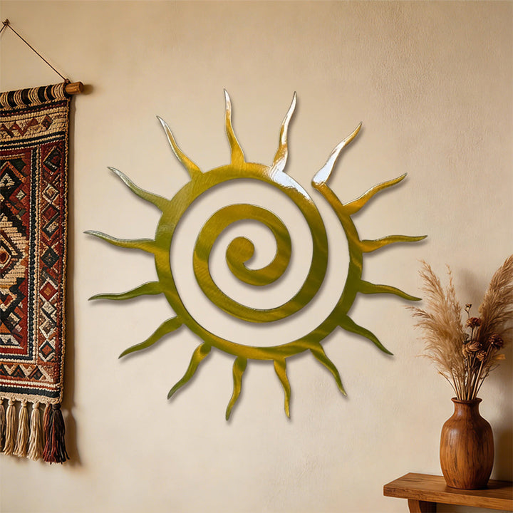 Decorazione da parete in metallo 2D Olivenorma con spirale dorata e raggi di sole. - 38 cm*38 cm*1,2 mm - image 0