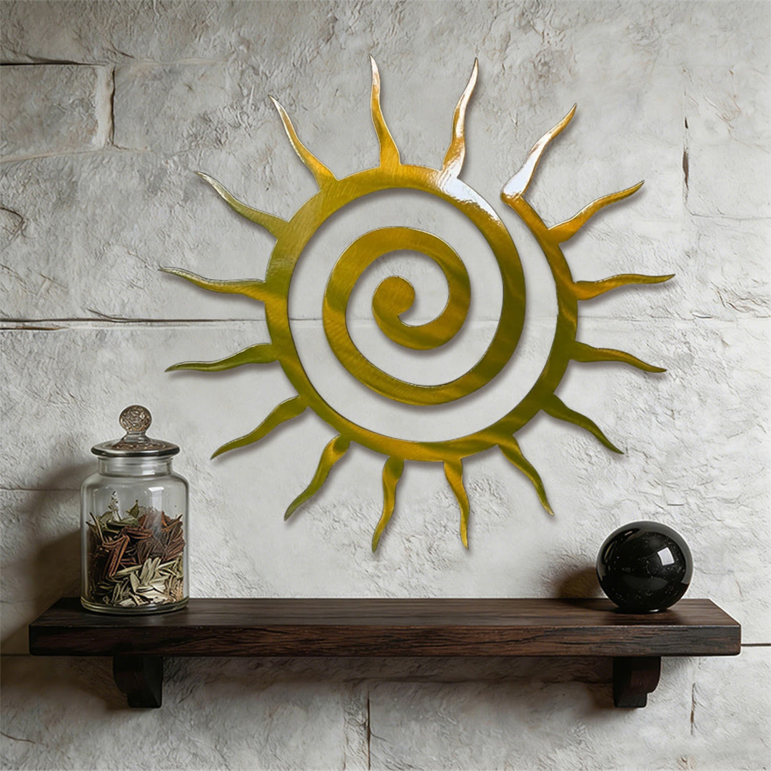 Decorazione da parete in metallo 2D Olivenorma con spirale dorata e raggi di sole. - image 1