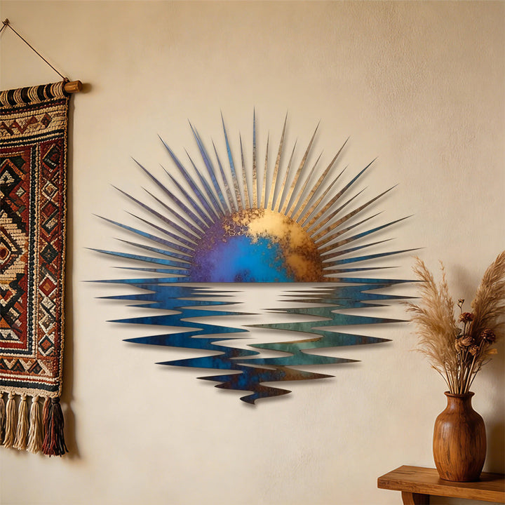 Decorazione murale in metallo 2D Olivenorma con sfumatura alba e riflesso sull'oceano. - image 1