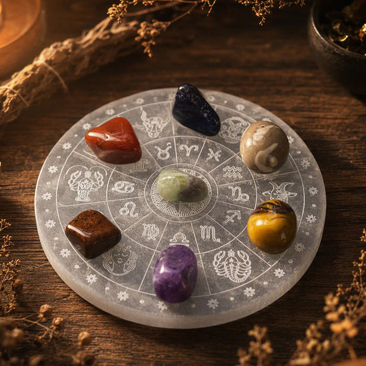 Piastra di ricarica in selenite incisa con ruota zodiacale Olivenorma - image 7