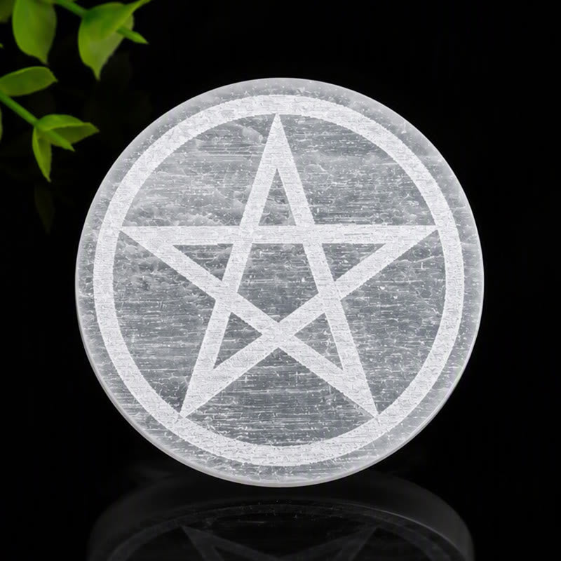Piastra di ricarica in selenite con pentagramma inciso Olivenorma - image 1