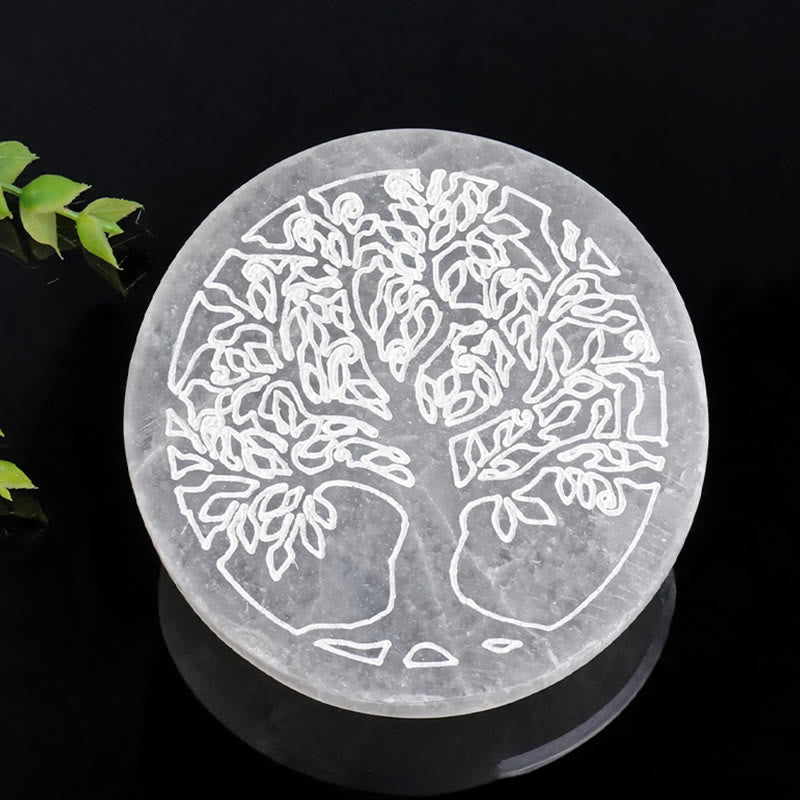 Piastra di ricarica in selenite incisa con l'Albero della Vita Olivenorma - image 3