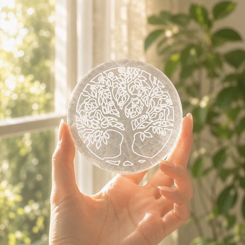 Piastra di ricarica in selenite incisa con l'Albero della Vita Olivenorma - image 1