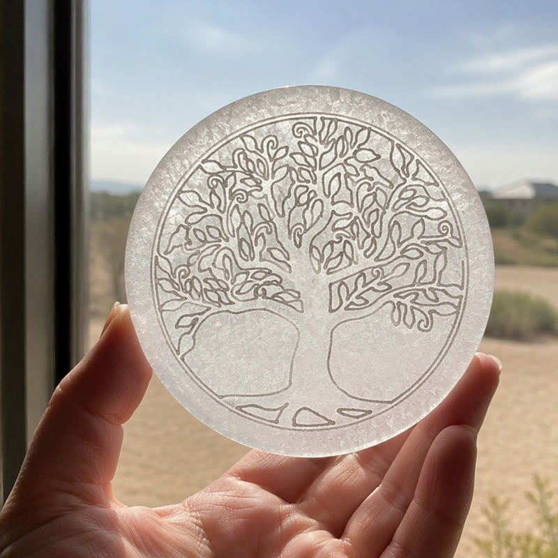Piastra di ricarica in selenite incisa con l'Albero della Vita Olivenorma - image 2
