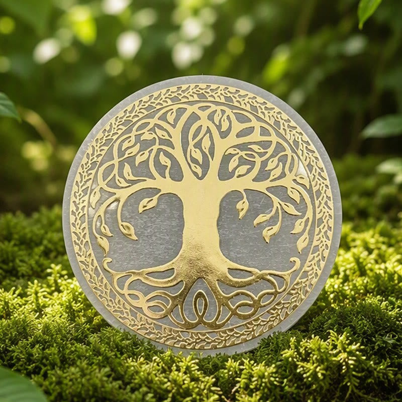 Piastra di ricarica in selenite con simbolo dell'Albero della Vita Dorato Olivenorma - image 2