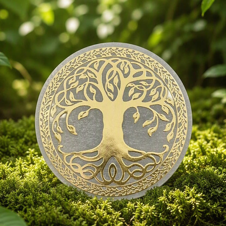 Piastra di ricarica in selenite con simbolo dell'Albero della Vita Dorato Olivenorma - image 2