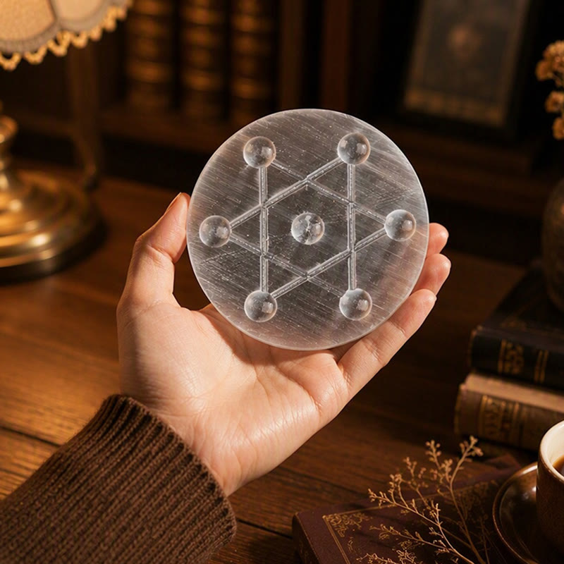 Piastra di ricarica in selenite incisa con griglia a sette stelle Olivenorma - image 5