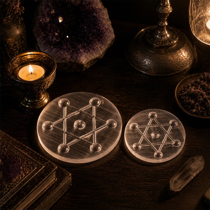 Piastra di ricarica in selenite incisa con griglia a sette stelle Olivenorma - image 8