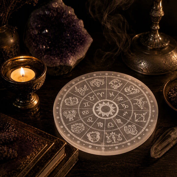 Piastra di ricarica in selenite incisa con ruota zodiacale Olivenorma - image 4