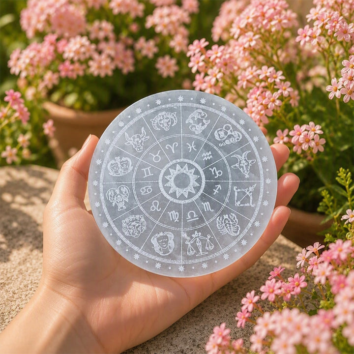 Piastra di ricarica in selenite incisa con ruota zodiacale Olivenorma - image 5
