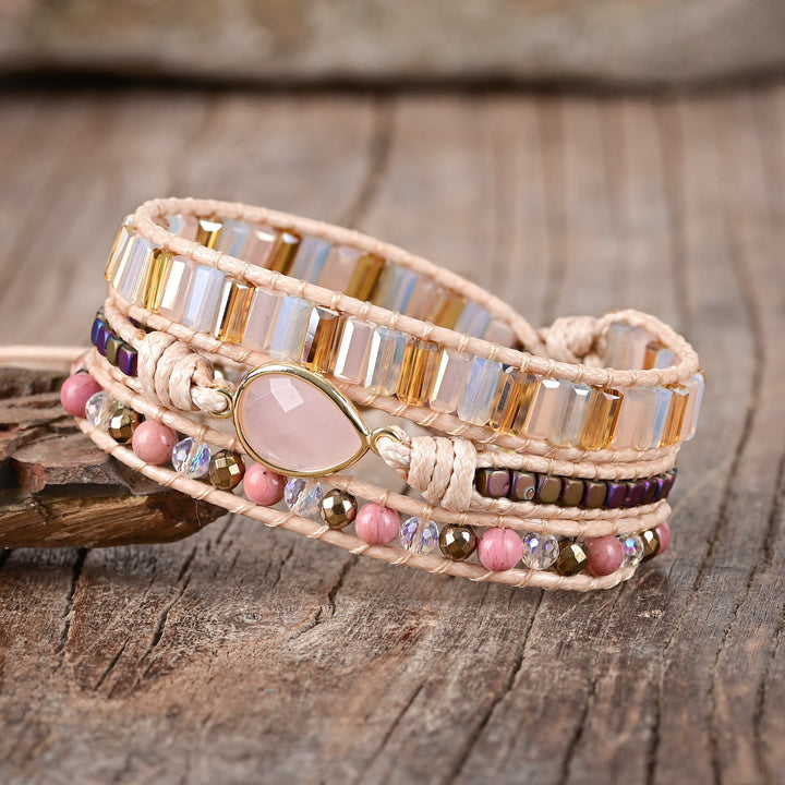 Bracciale Olivenorma in quarzo rosa con design intrecciato a strati e simbolo d'amore - Quarzo rosa - image 0