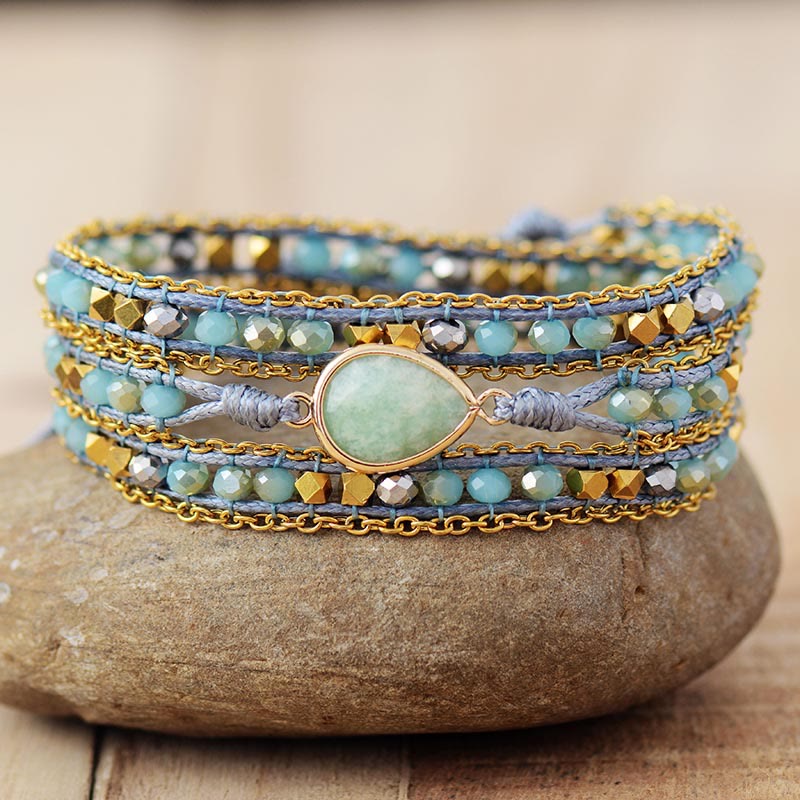 Bracciale Olivenorma in amazzonite con design intrecciato a strati e simbolo di armonia - Amazzonite - image 0