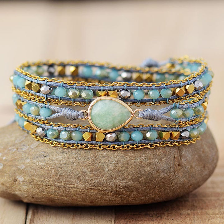 Bracciale Olivenorma in amazzonite con design intrecciato a strati e simbolo di armonia - Amazzonite - image 0