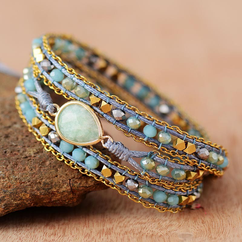 Bracciale Olivenorma in amazzonite con design intrecciato a strati e simbolo di armonia - image 2