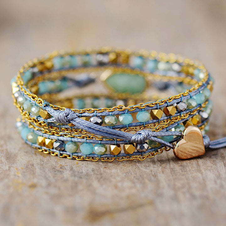 Bracciale Olivenorma in amazzonite con design intrecciato a strati e simbolo di armonia - image 1
