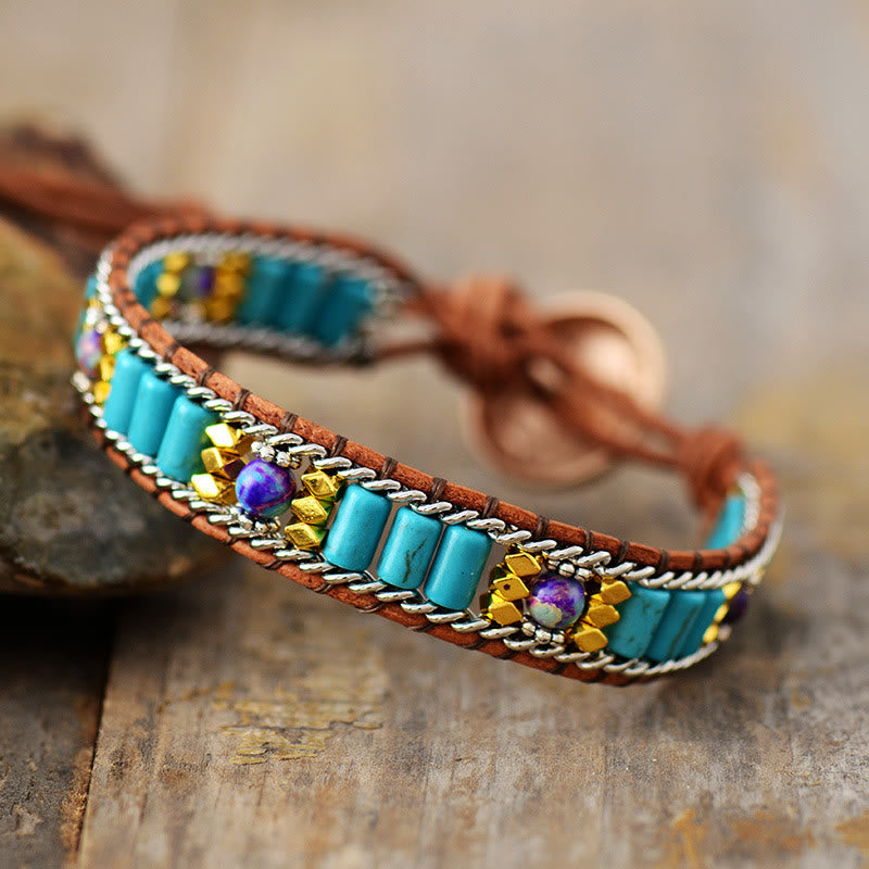 Bracciale Olivenorma turchese con design intrecciato in stile boho e simbolo di vitalità - Turchese - image 0