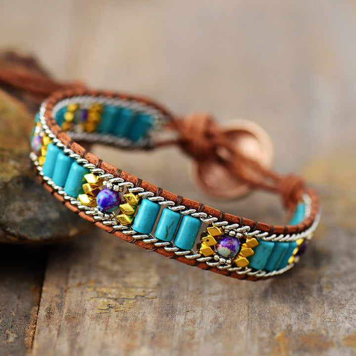 Bracciale Olivenorma turchese con design intrecciato in stile boho e simbolo di vitalità - Turchese - image 0
