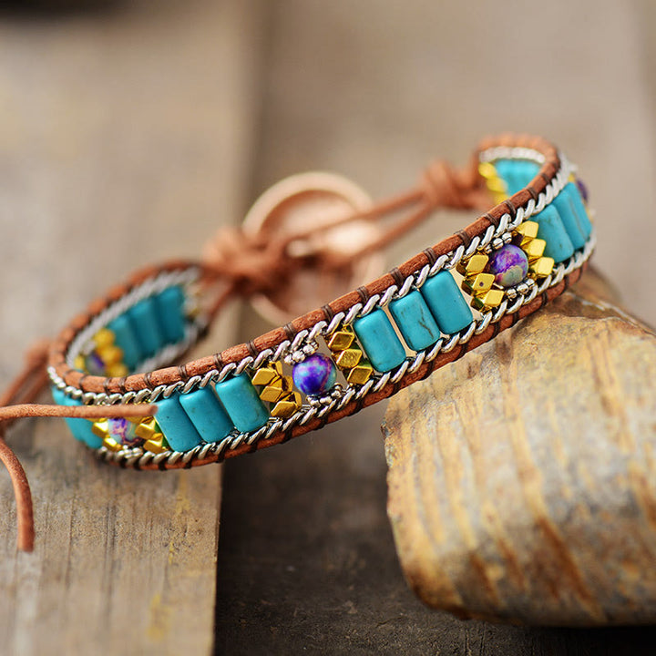 Bracciale Olivenorma turchese con design intrecciato in stile boho e simbolo di vitalità - image 1