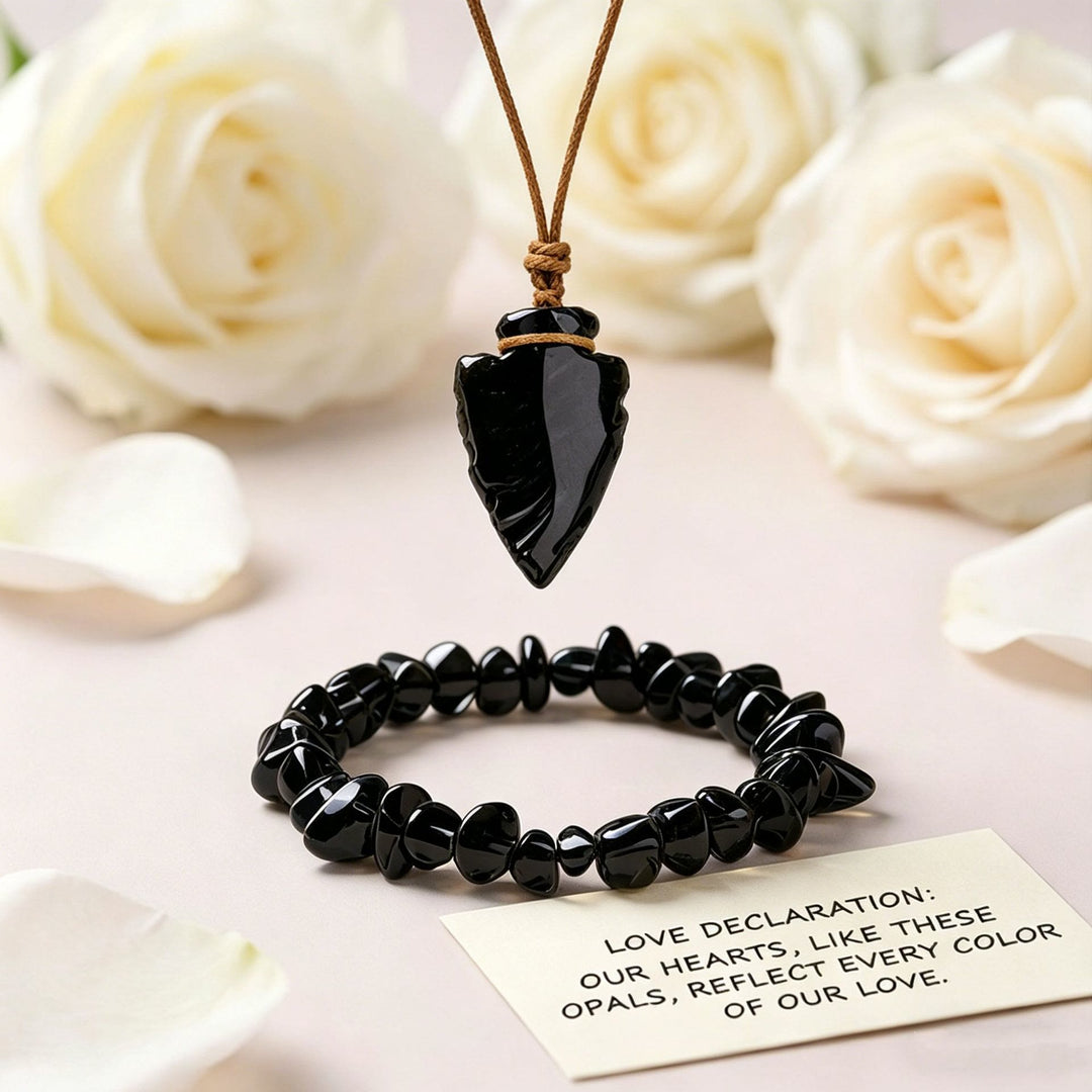 Bracciale Olivenorma con ciondolo a forma di cuore in cristallo e simbolo d'amore - Ossidiana - image 9