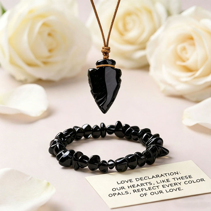 Bracciale Olivenorma con ciondolo a forma di cuore in cristallo e simbolo d'amore - Ossidiana - image 9