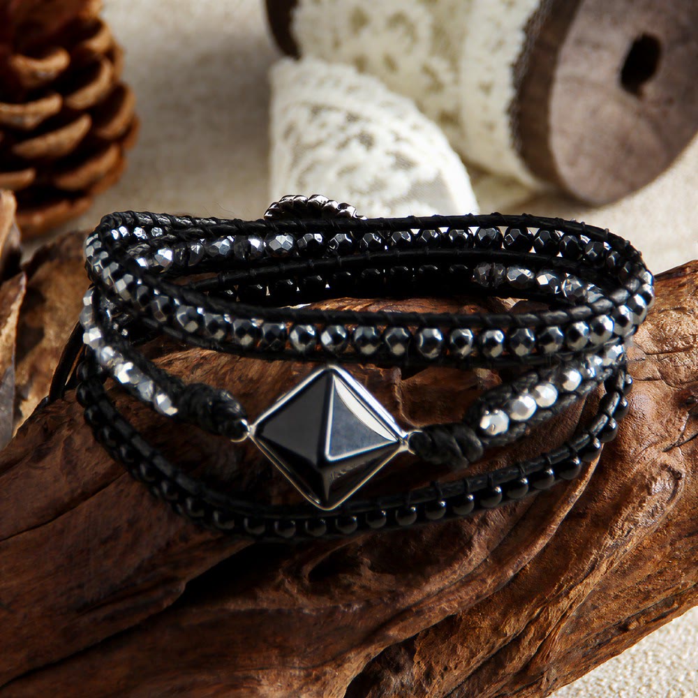 Bracciale avvolgente intrecciato a mano Olivenorma con simbolo energetico e magnete occhio di tigre naturale. - image 3