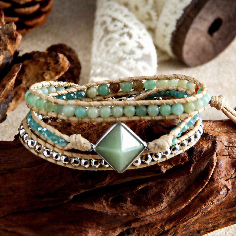Bracciale avvolgente intrecciato a mano Olivenorma con simbolo energetico e magnete occhio di tigre naturale. - image 7