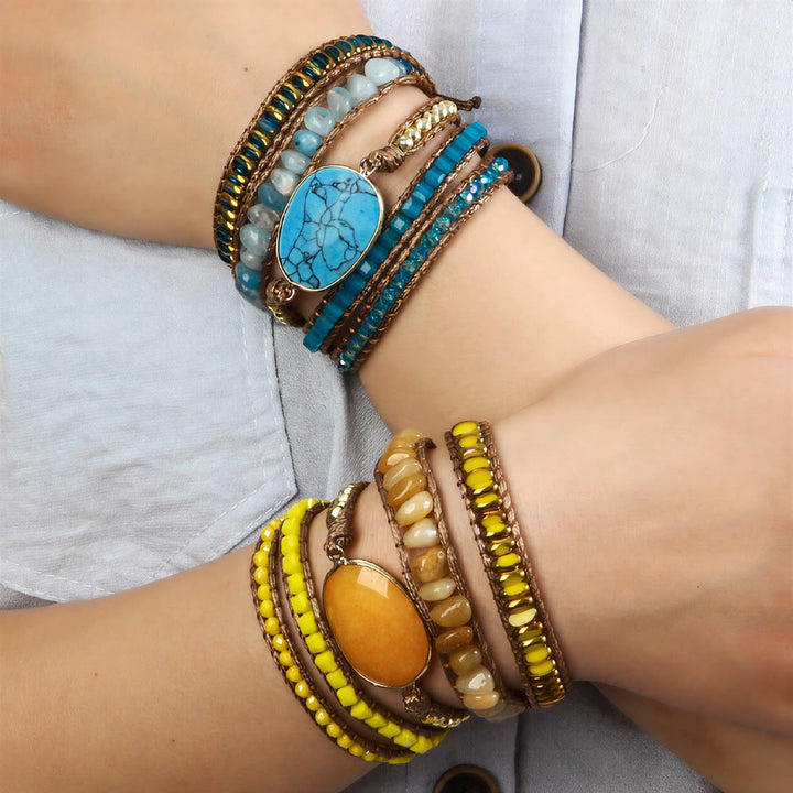 Bracciale Olivenorma in ematite a più file, intrecciato a mano, stile boho casual con simbolo di equilibrio. - image 7
