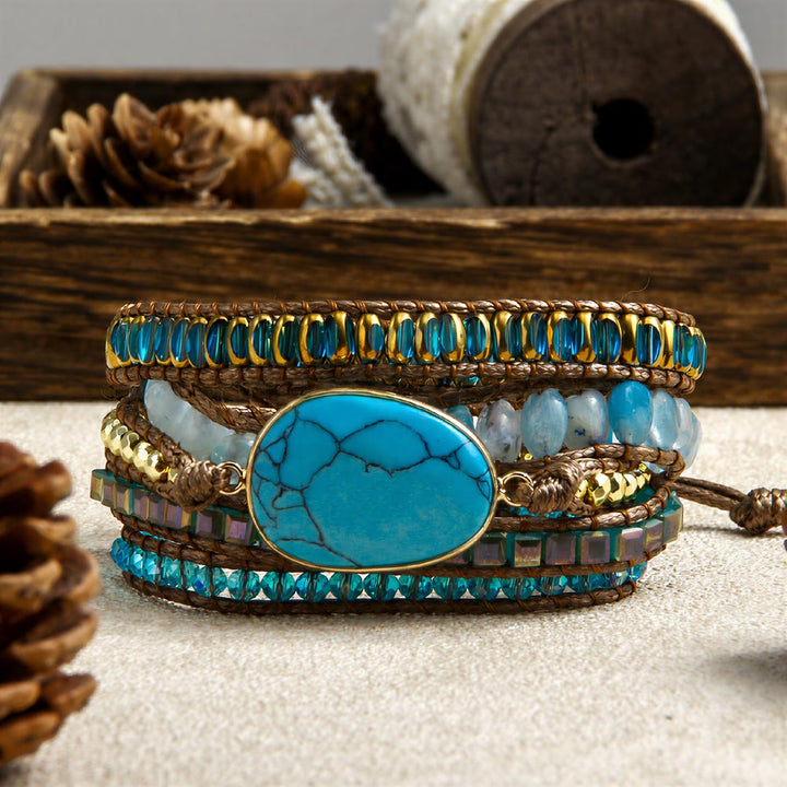 Bracciale Olivenorma in ematite a più file, intrecciato a mano, stile boho casual con simbolo di equilibrio. - Blu - image 3