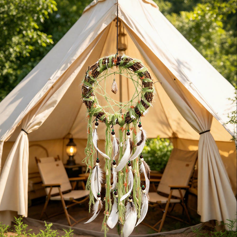 Acchiappasogni con cordino decorato con perline e ramoscelli di legno Olivenorma, simbolo boho della natura. - image 3