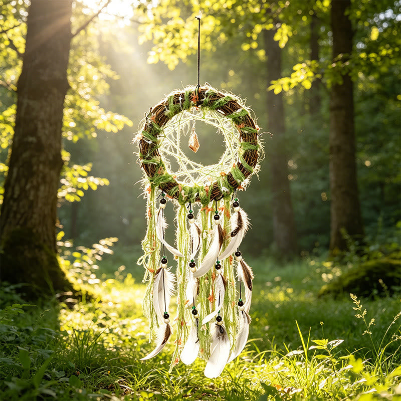 Acchiappasogni con cordino decorato con perline e ramoscelli di legno Olivenorma, simbolo boho della natura. - image 1