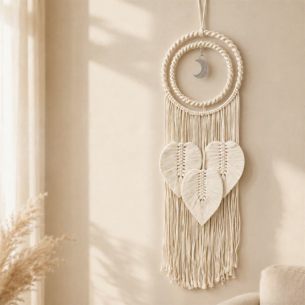 Ciondolo a forma di luna in macramè con cordino di cotone Olivenorma, acchiappasogni con simbolo di serenità realizzato a mano. - image 3