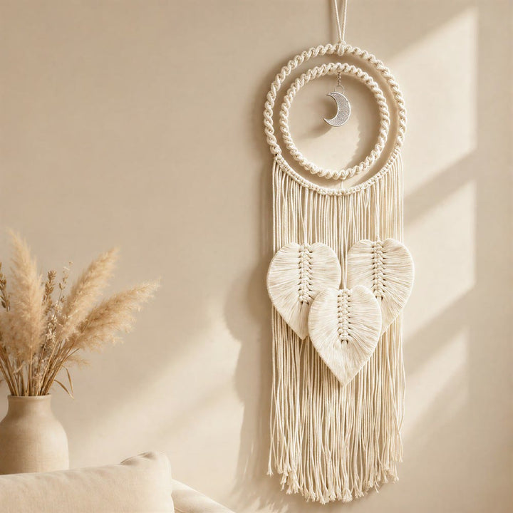 Ciondolo a forma di luna in macramè con cordino di cotone Olivenorma, acchiappasogni con simbolo di serenità realizzato a mano. - image 2