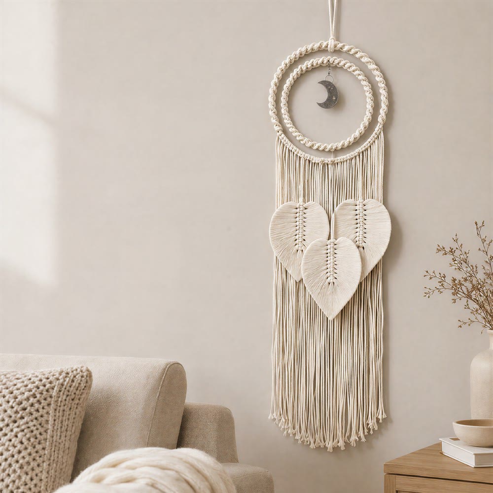 Ciondolo a forma di luna in macramè con cordino di cotone Olivenorma, acchiappasogni con simbolo di serenità realizzato a mano. - image 1