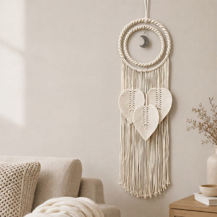 Ciondolo a forma di luna in macramè con cordino di cotone Olivenorma, acchiappasogni con simbolo di serenità realizzato a mano. - image 1