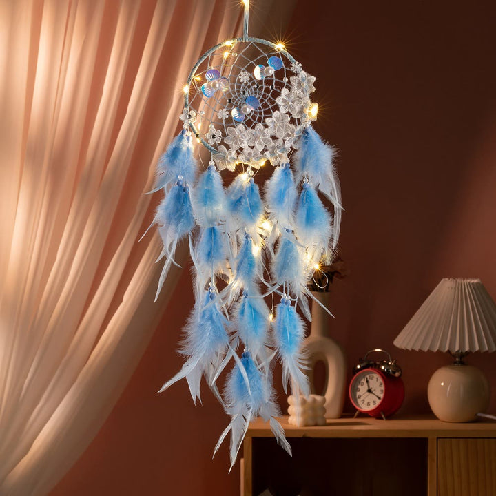 Olivenorma Anello di ferro Piuma Perla di plastica Buoni sogni Acchiappasogni - Blu - Senza luce - image 0