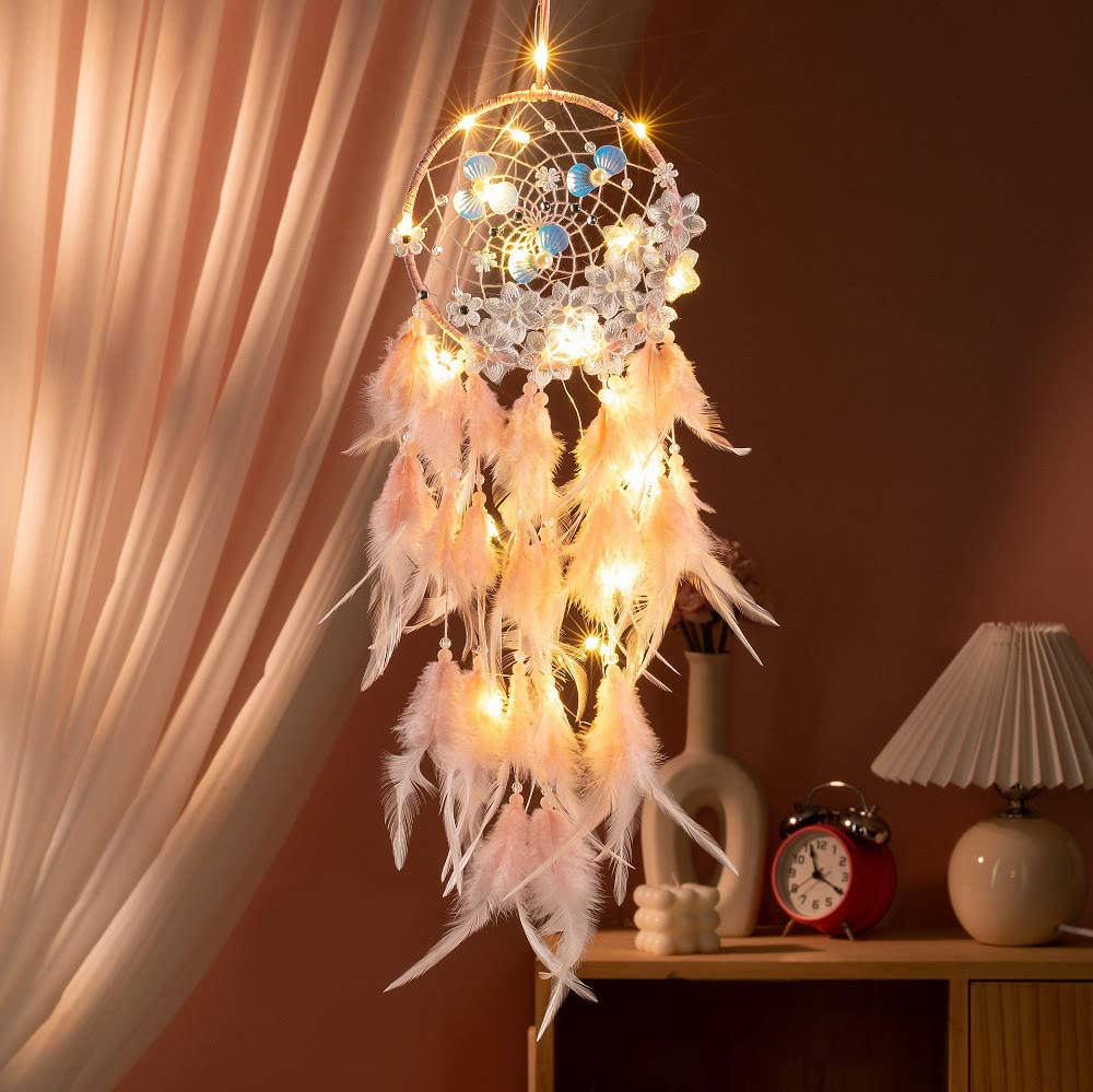 Olivenorma Anello di ferro Piuma Perla di plastica Buoni sogni Acchiappasogni - Arancia - Senza luce - image 1