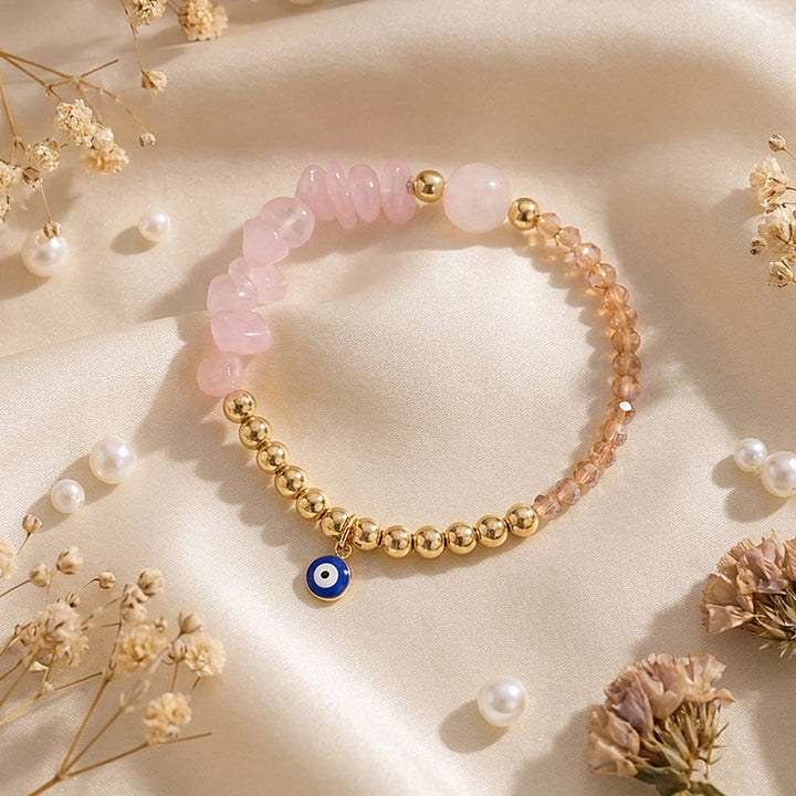 Bracciale Olivenorma con ciondolo a forma di occhio di Allah e cristalli. - Quarzo rosa - image 1