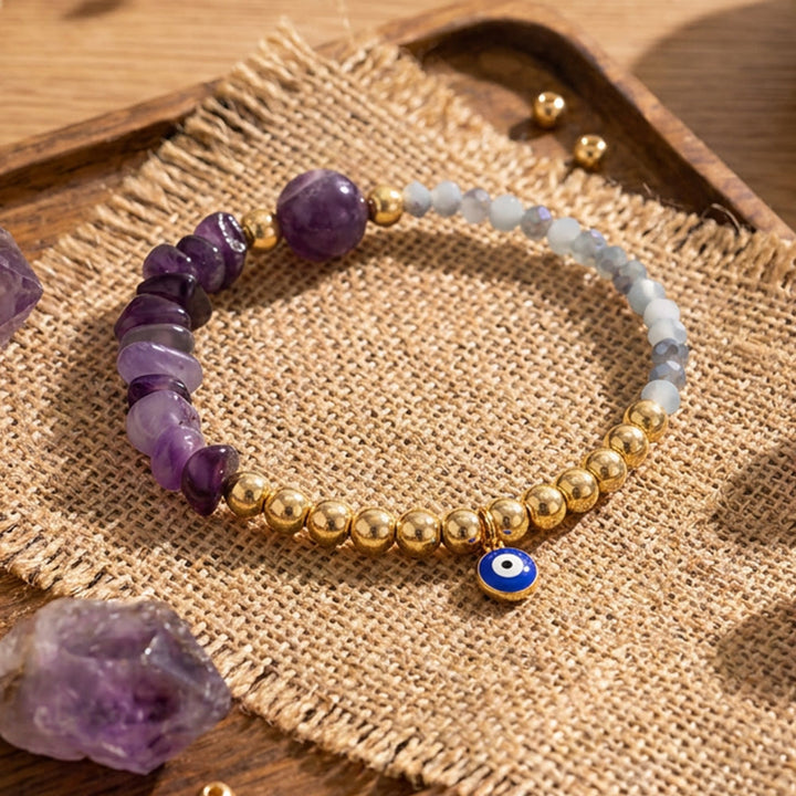 Bracciale Olivenorma con ciondolo a forma di occhio di Allah e cristalli. - Ametista - image 17