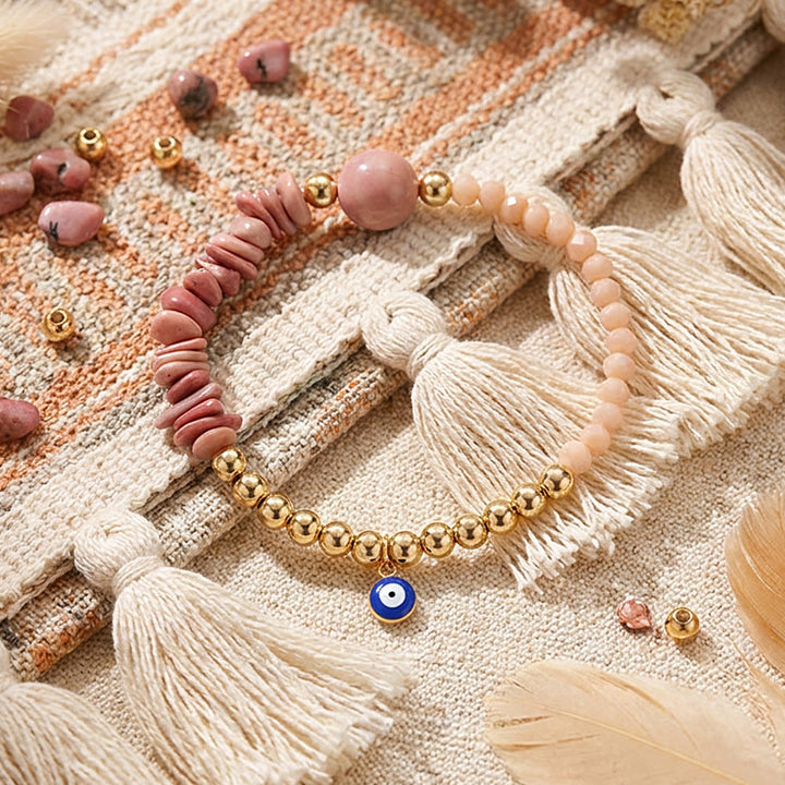 Bracciale Olivenorma con ciondolo a forma di occhio di Allah e cristalli. - Rodonite - image 25
