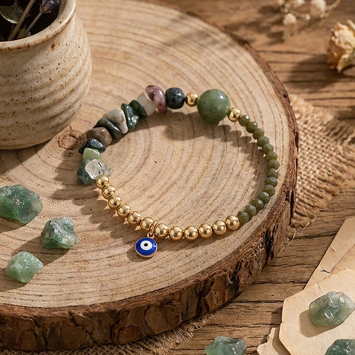 Bracciale Olivenorma con ciondolo a forma di occhio di Allah e cristalli. - Agata indiana - image 37