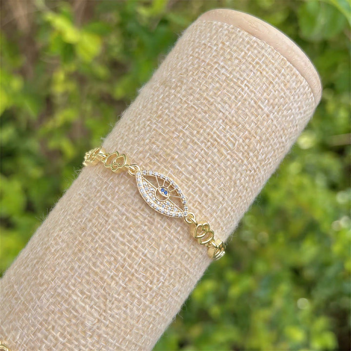 Bracciale Olivenorma in rame con ciondolo a forma di occhio di Allah e simbolo di protezione. - Occhio del male allungato pavimentato - image 5