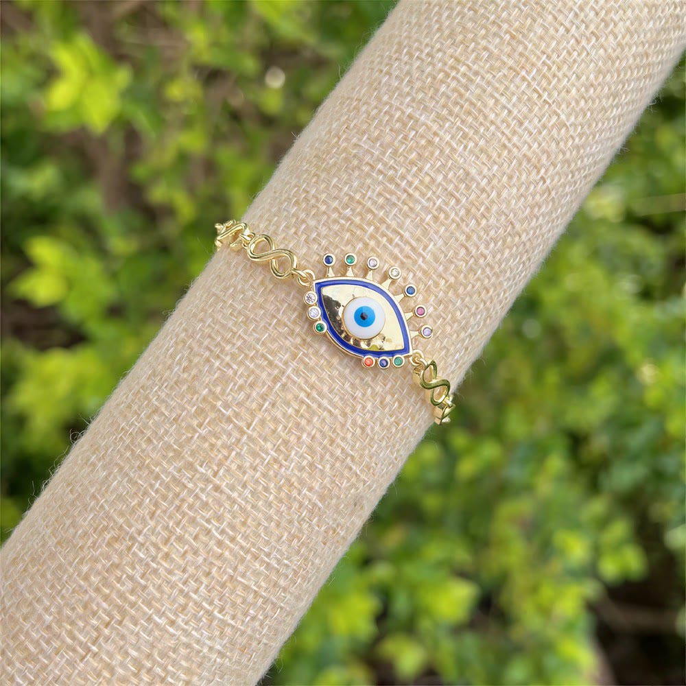 Bracciale Olivenorma in rame con ciondolo a forma di occhio di Allah e simbolo di protezione. - Occhio di Allah in smalto colorato - image 2