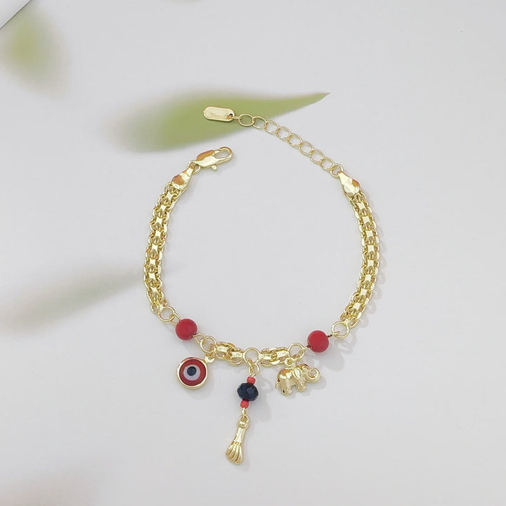 Bracciale Olivenorma in rame con ciondolo a forma di elefante e occhio di Allah, simbolo di benedizione e protezione. - Perla rossa - image 2