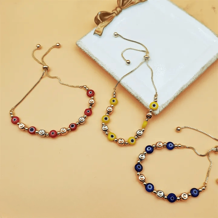 Bracciale Olivenorma in rame con perline colorate a forma di occhio di Allah e simbolo di benedizione. - image 4