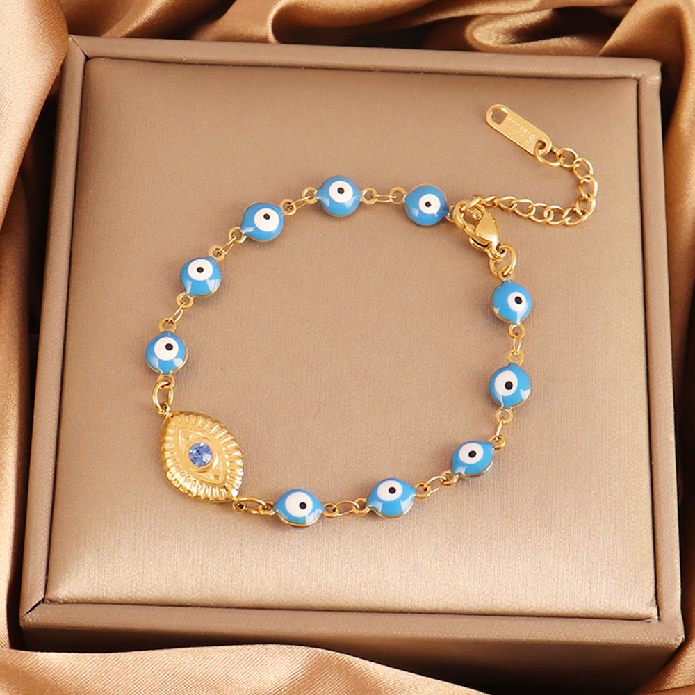 Bracciale Olivenorma in acciaio inossidabile con perline multiple e design a occhio di Allah, simbolo di fortuna. - Targhetta ovale con perlina blu e occhio di Allah - image 17