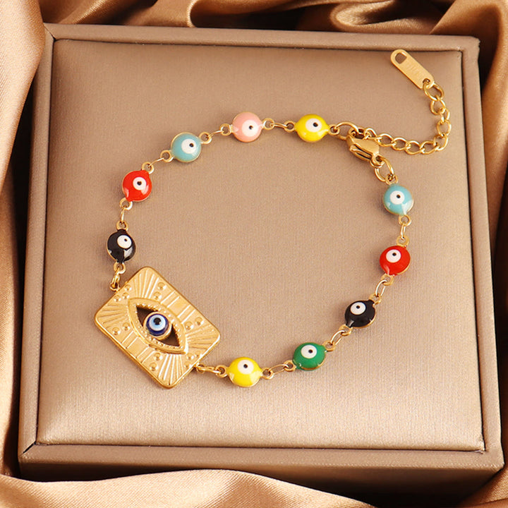 Bracciale Olivenorma in acciaio inossidabile con perline multiple e design a occhio di Allah, simbolo di fortuna. - Etichetta rettangolare Occhio di Allah - image 11