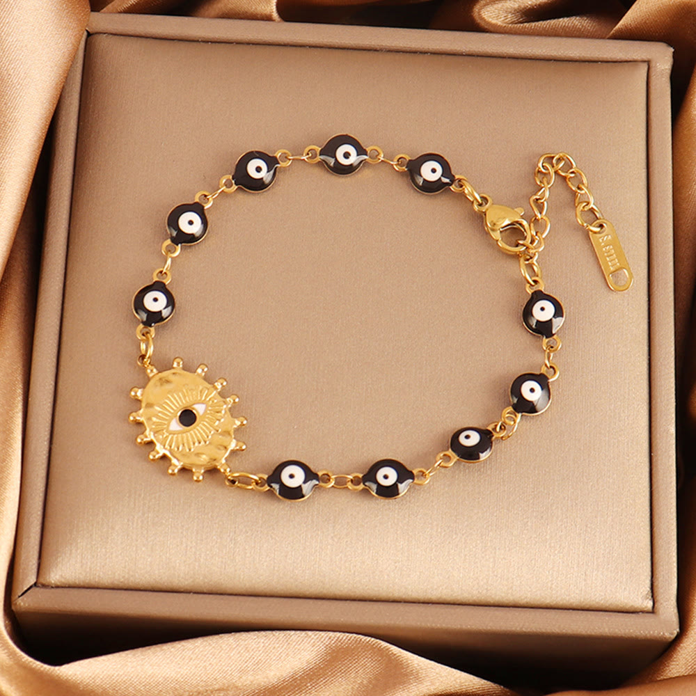 Bracciale Olivenorma in acciaio inossidabile con perline multiple e design a occhio di Allah, simbolo di fortuna. - Ciondolo Ingranaggio Solare Occhio Malvagio - image 13