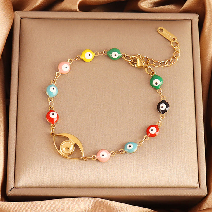 Bracciale Olivenorma in acciaio inossidabile con perline multiple e design a occhio di Allah, simbolo di fortuna. - Occhio di Allah dipinto con perline multicolori - image 4