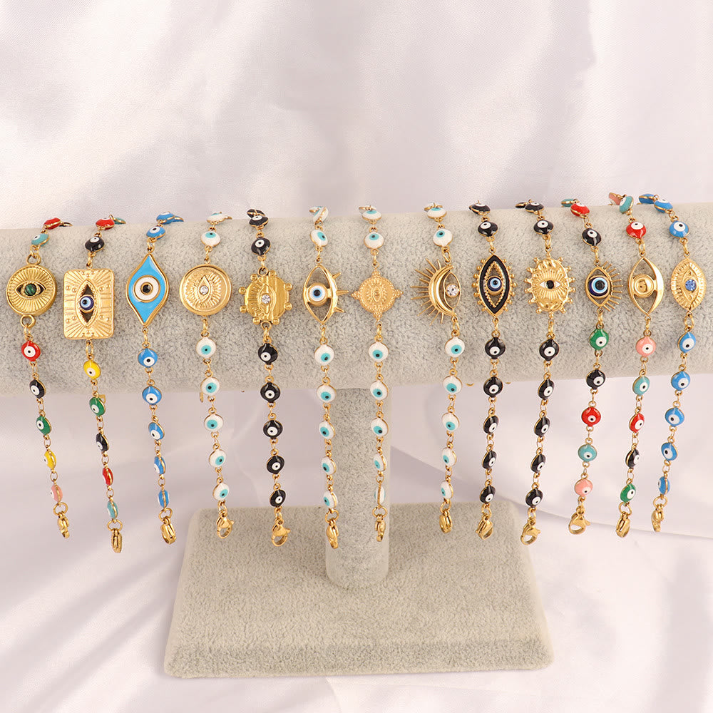 Bracciale Olivenorma in acciaio inossidabile con perline multiple e design a occhio di Allah, simbolo di fortuna. - image 0